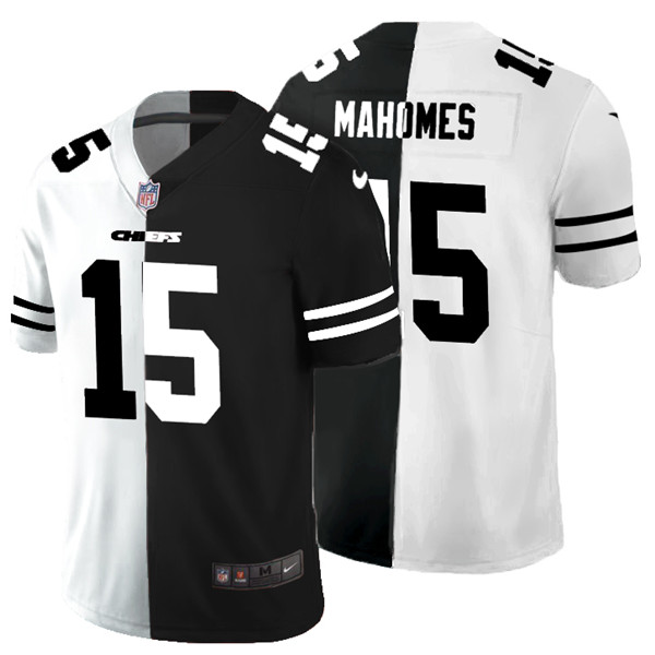 Men's Kansas City Chiefs #15 Patrick Mahomes Black & White NFL Split Limited Stitched Jersey
